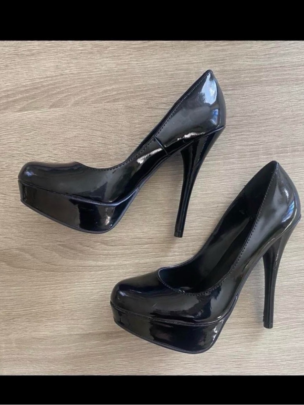 Black Patent Platform Stiletto Pumps - Women's High Heels